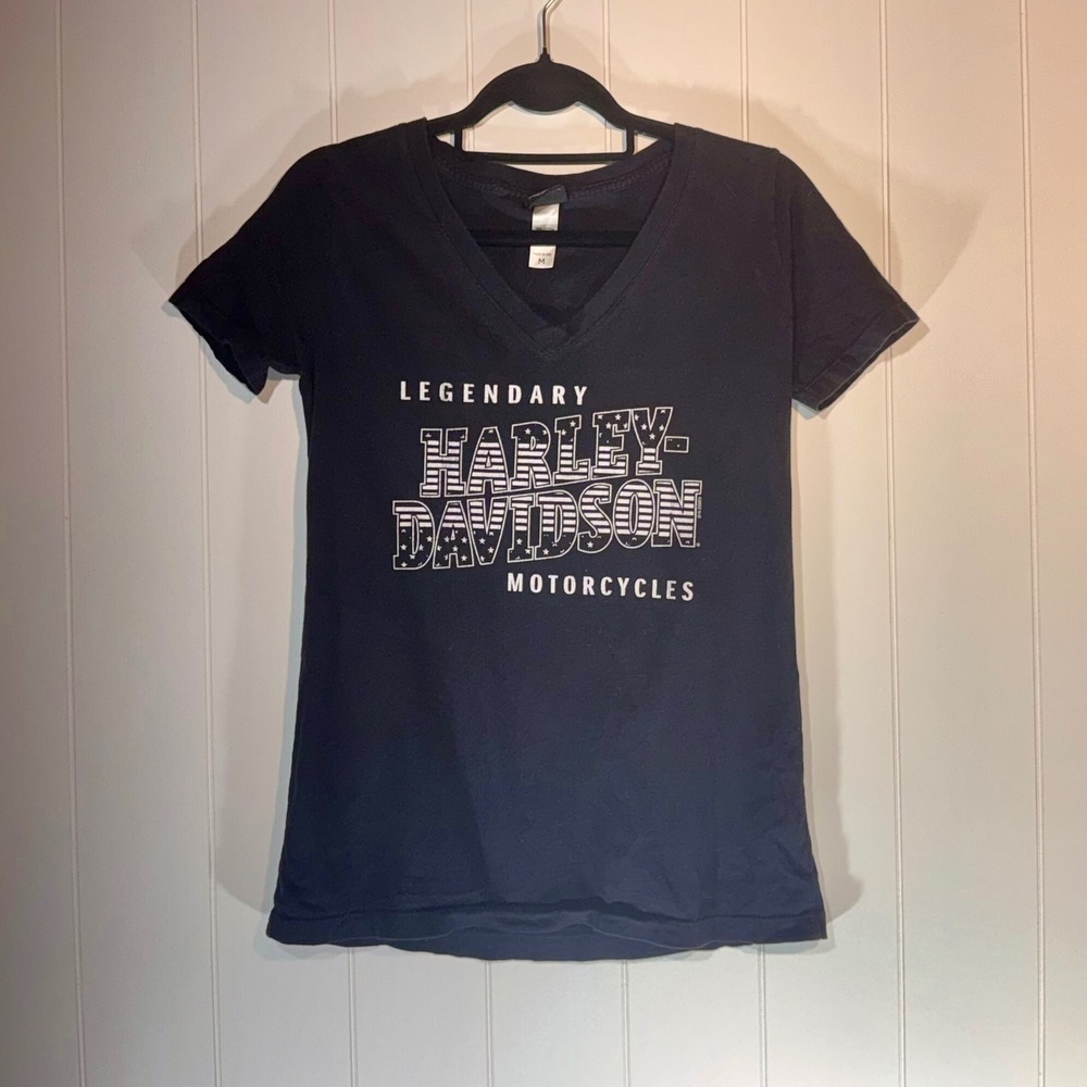 Harley-Davidson Womens V-Neck Graphic T-Shirt Black Great South Newnan GA Medium
